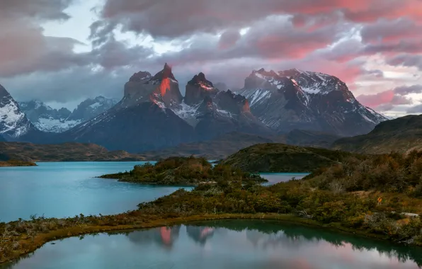 Picture river, spring, the evening, April, Chile, South America, Patagonia, the Andes mountains