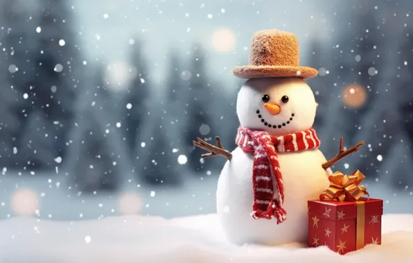 Picture winter, snow, Christmas, New year, snowman, Christmas, winter, snow