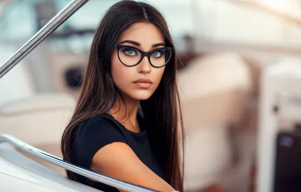 Picture look, pose, model, portrait, makeup, glasses, hairstyle, brown hair