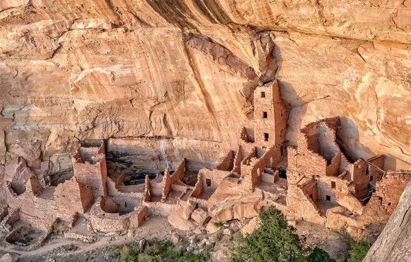 Mountains, the city, rocks, Colorado, USA, ruins, Mesa Verde National Park, Square Tower House