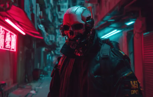 City, sake, science fiction, neon, cyberpunk, cyborg, alleyway, cybernetics