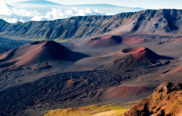 The sky, clouds, valley, volcanoes, Hawaii, craters