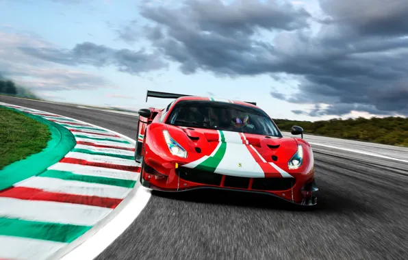 Clouds, turn, Ferrari, sports car, track, Evo, GT3, 488