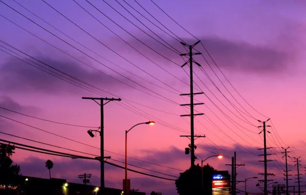 Picture the sky, clouds, landscape, sunset, city, the city, wire, the evening