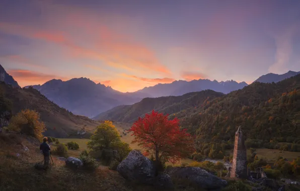 Picture trees, landscape, mountains, nature, river, tower, valley, photographer