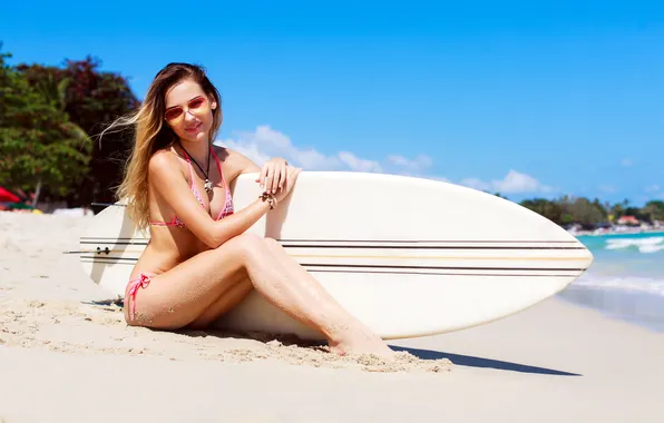 Waves, white, woman, young, view, surfing, vacation, tropical