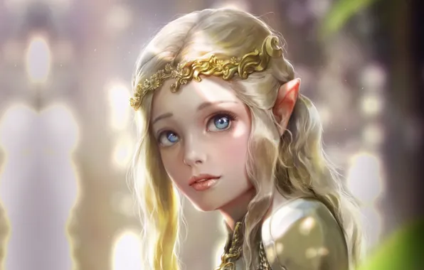 Girl, elf, fantasy, art, elf, Princess, Elven princess, Bluish Salt