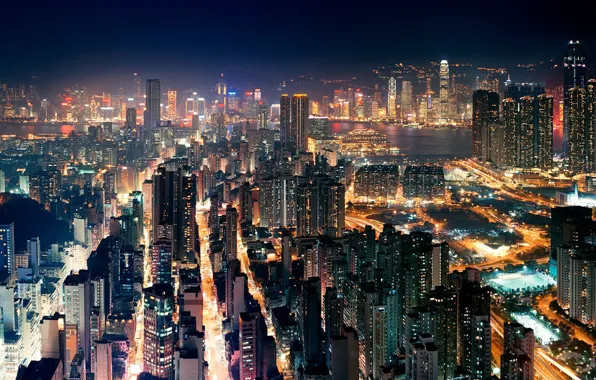 China, China, Hong Kong, Hong Kong, night city lights, the