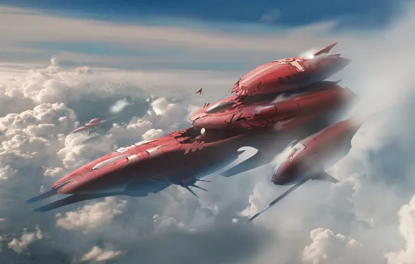 The sky, Clouds, Space, Art, Spaceship, Fiction, Concept Art, Spaceship
