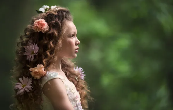 Picture flowers, background, mood, hair, girl, curls