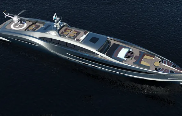 Helicopter, Yacht, Sea, High, Futuristic, Technology
