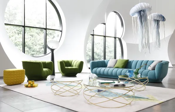 Design, style, Villa, interior, chairs, sofa, living room, by Roche Bobois