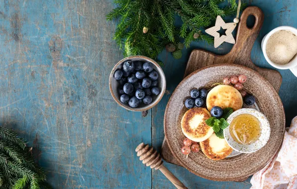 Berries, star, towel, blueberries, plate, Christmas, spoon, New year