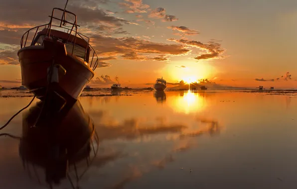 Picture the sun, reflection, ships