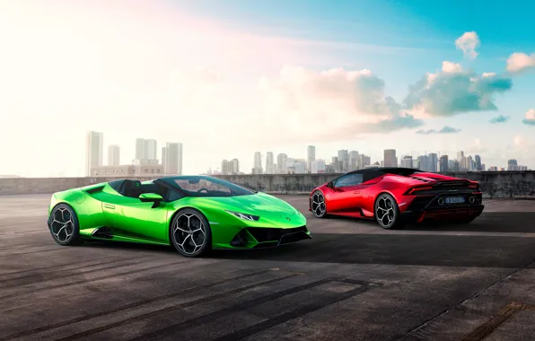 Machine, the sky, clouds, building, Lamborghini, sports car, Spyder, Evo