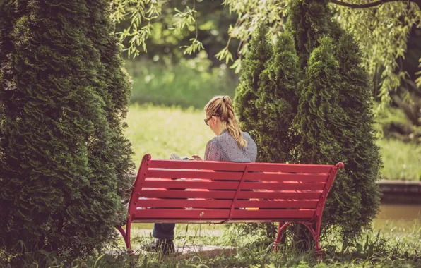 Nature, Girl, Autumn, Bench, Garden, Nature, Autumn, Back