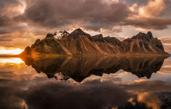 Water, mountains, nature, lake, reflection, dawn
