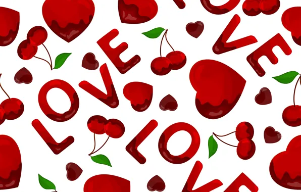 Picture texture, hearts, texture, hearts, cherries, LOVE, cherries