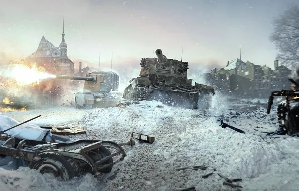 Picture war, destruction, ruins, tanks, game wallpapers, World of Tanks