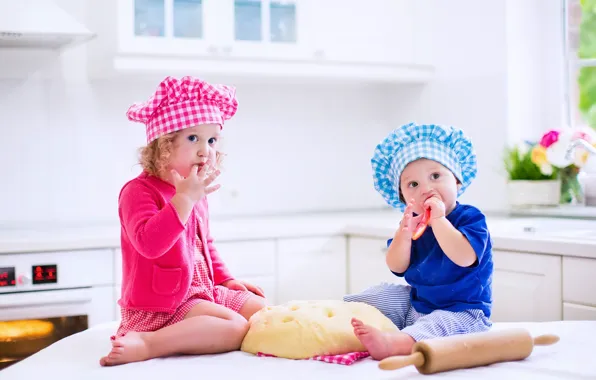 Children, kitchen, girl, the dough