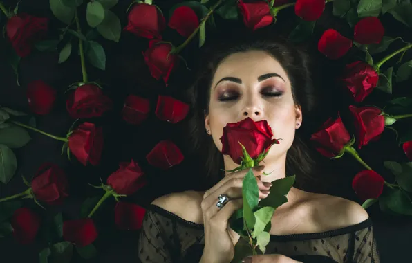 Picture girl, background, roses