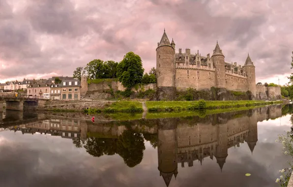 Picture the sky, water, clouds, trees, clouds, bridge, reflection, river