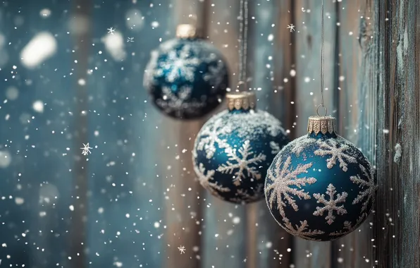 Winter, balls, snow, snowflakes, Board, Christmas, New year, snowfall