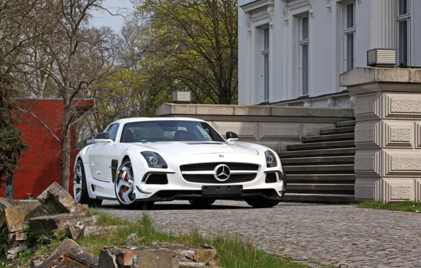 Picture white, red, coupe, Mercedes, salon, AMG, SLS, estate