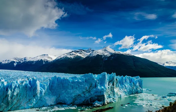 Ice, the sky, clouds, mountains, blue, glacier, Argentina