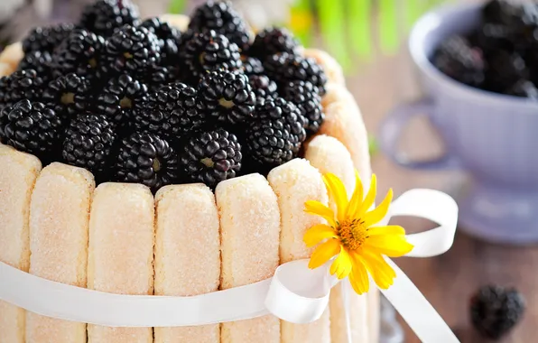 Picture flower, yellow, berries, food, tape, cake, dessert, BlackBerry