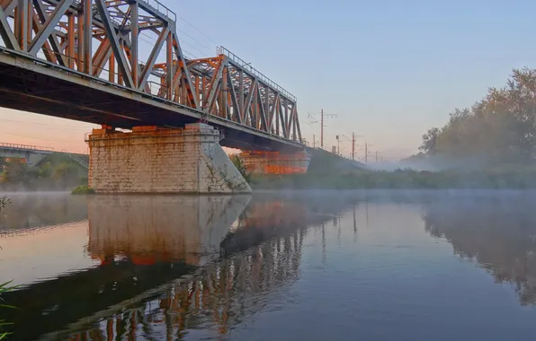 Picture landscape, bridge, fog, river
