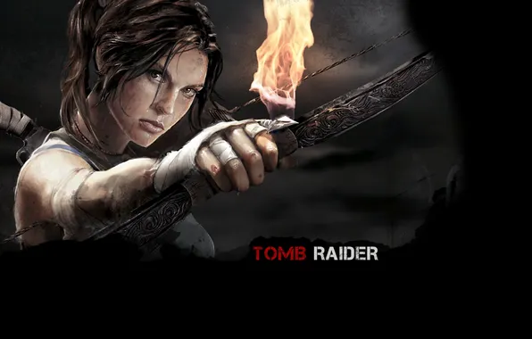 Picture look, girl, fire, bow, Tomb Raider, lara croft, 2013