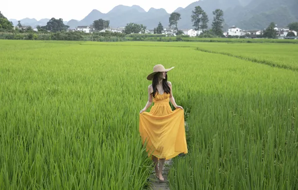 Beautiful, Asian, Model, Smile, Mountain, Cloudy, Woman, Hat