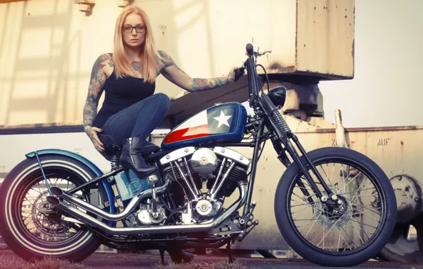Picture girl, tattoo, motorcycle