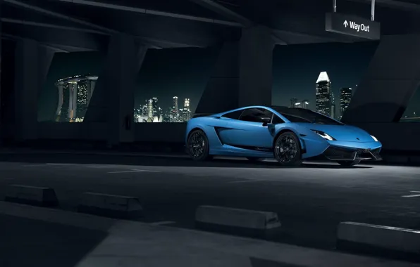 Picture Lamborghini, City, Superleggera, Gallardo, Blue, Front, LP570-4, Supercar