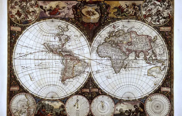 Map, monde wit, hemisphere