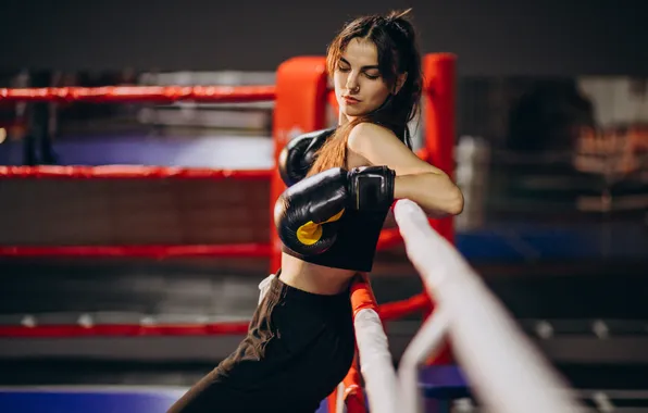 Picture woman, young, gym, training, boxer