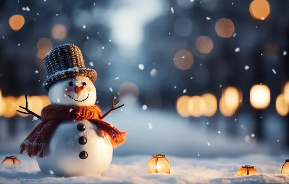Winter, snow, decoration, Christmas, New year, snowman, happy, Christmas