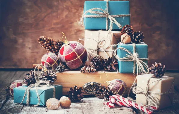 Retro, balls, Christmas, gifts, New year, nuts, Christmas, bumps