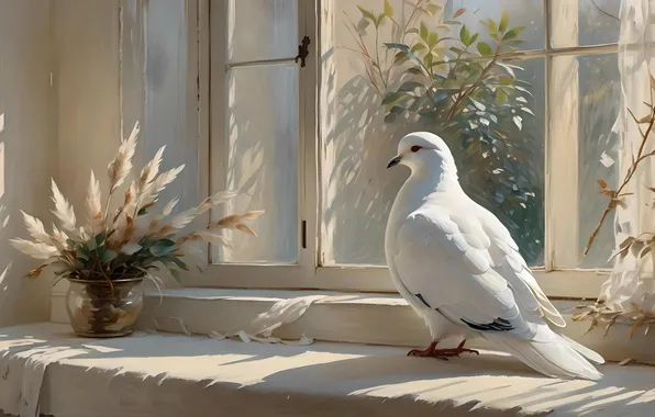 Bird, dove, window, AI art, neural network
