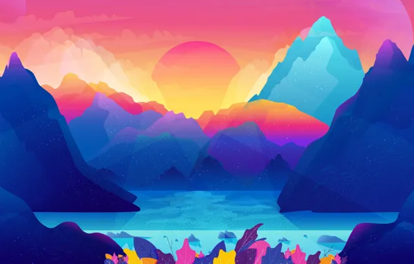 Picture sea, landscape, mountains