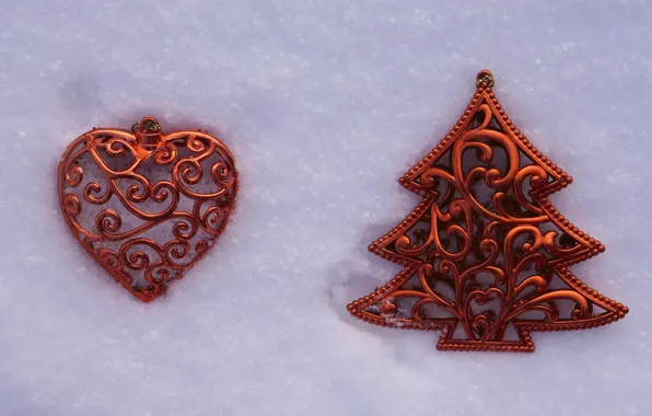 Winter, holiday, heart, toys, Christmas, red, New year, tree