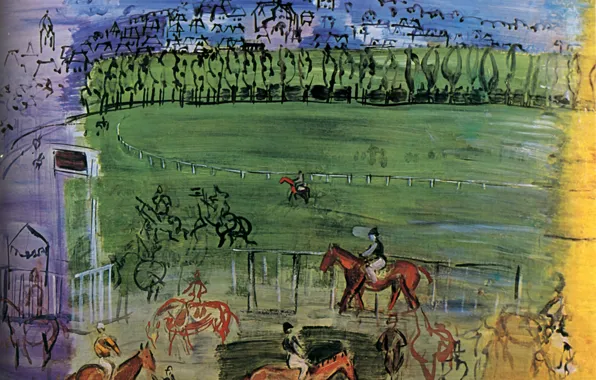 France, 1950, Huile sur Toile, Raoul Dufy, Collection H.G., The racecourse of Deauville, The Racecourse, …