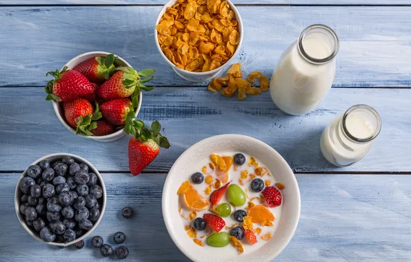 Picture berries, milk, blueberries, strawberry, fresh, berries, breakfast, milk