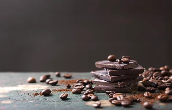 Chocolate, coffee beans, chocolate, tiles