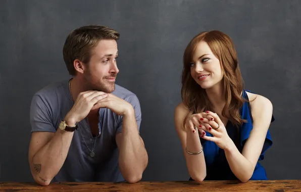 Look, girl, smile, pair, male, Emma Stone, Emma Stone, Ryan Gosling