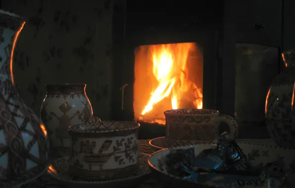Lights, dishes, fireplace, Slavs