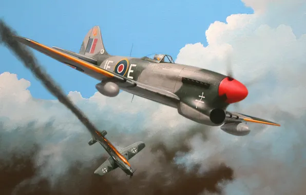 Picture art, airplane, painting, aviation, ww2, Tempest, fw-190