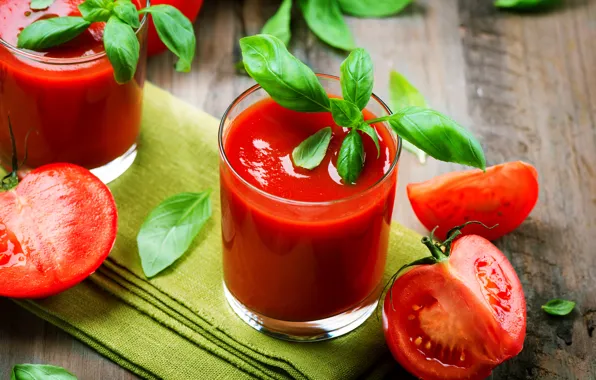 Drink, tomatoes, tomato juice, Basil