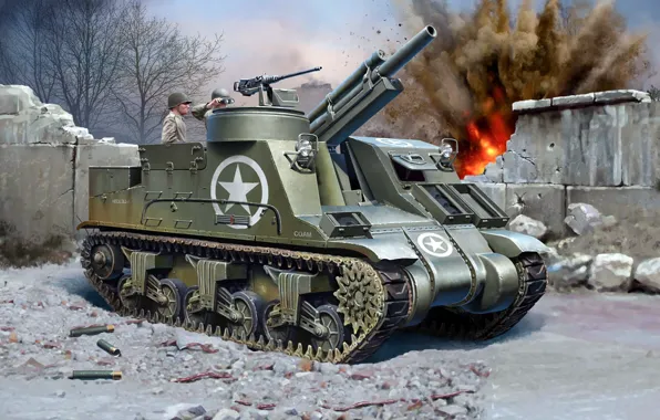Wallpaper USA, SAU, self-propelled artillery, 105mm, Howitzer Motor Carriage